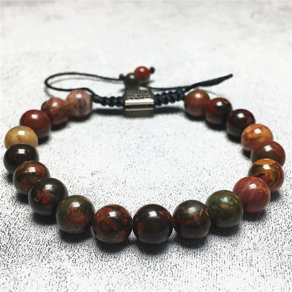Handmade Natural Picasso Jasper Genuine Gemstones Adjustable Braid Rope Bracelet