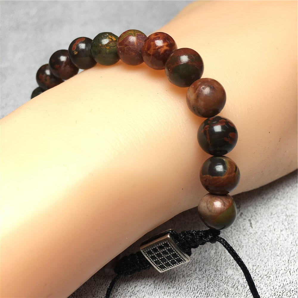 Handmade Natural Picasso Jasper Genuine Gemstones Adjustable Braid Rope Bracelet