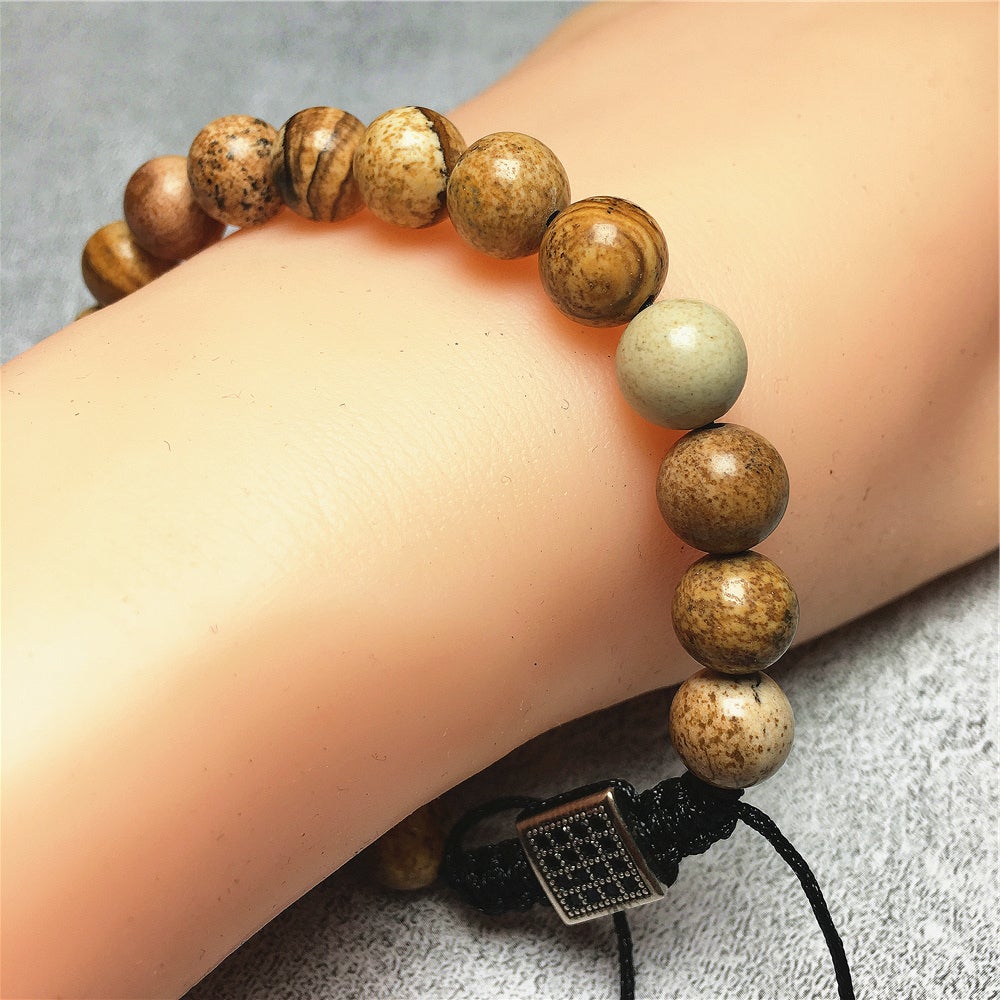 Natural Picture Jasper Gemstone Adjustable Braid Rope Stone Beads Bracelets