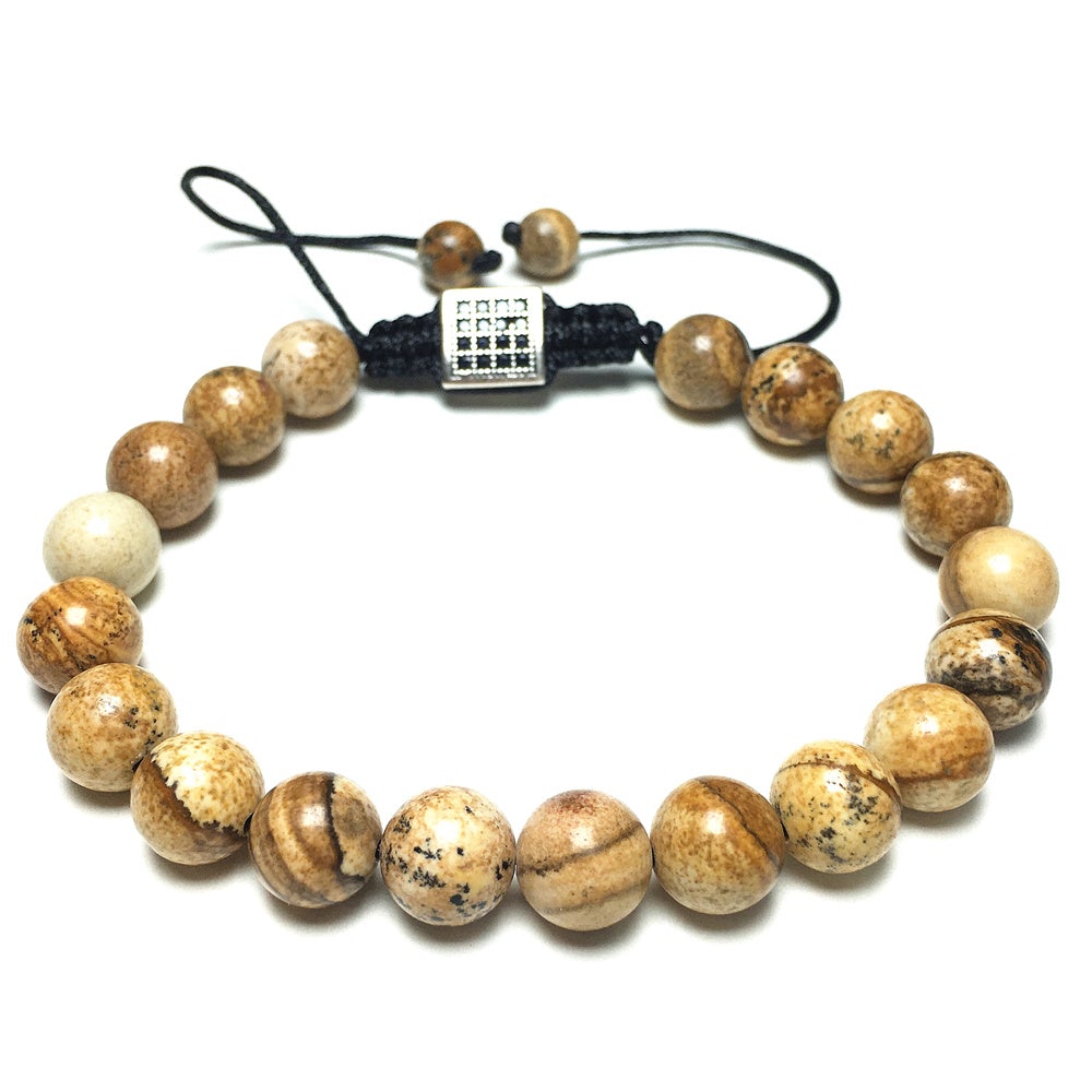 Natural Picture Jasper Gemstone Adjustable Braid Rope Stone Beads Bracelets
