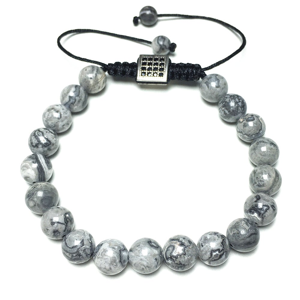 Natural Map Stone Gemstone Adjustable Braid Rope Bangles Stone Beads Bracelets