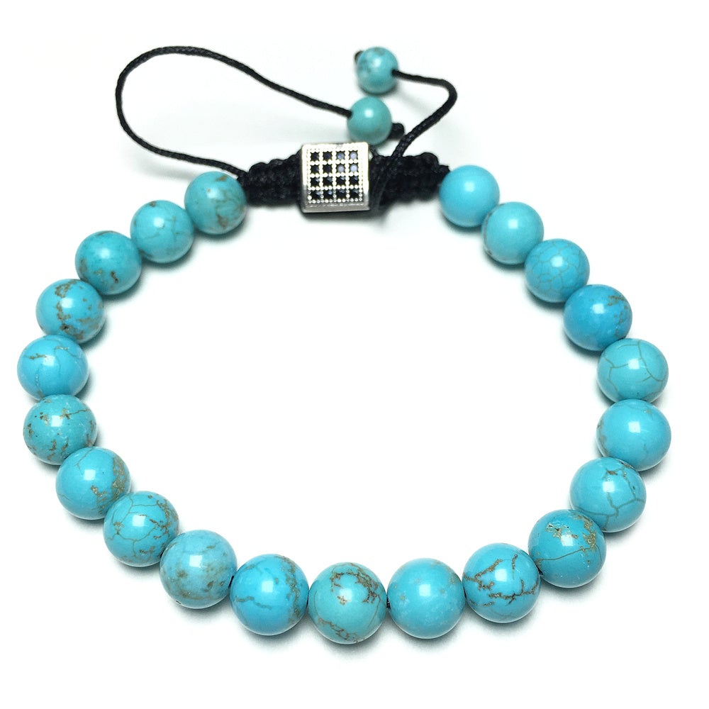 Natural Blue Turqouise Gemstone Adjustable Braid Rope Bangles Stone Beads Bracelets