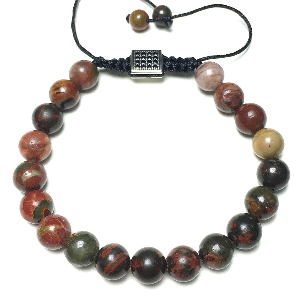 Handmade Natural Picasso Jasper Genuine Gemstones Adjustable Braid Rope Bracelet