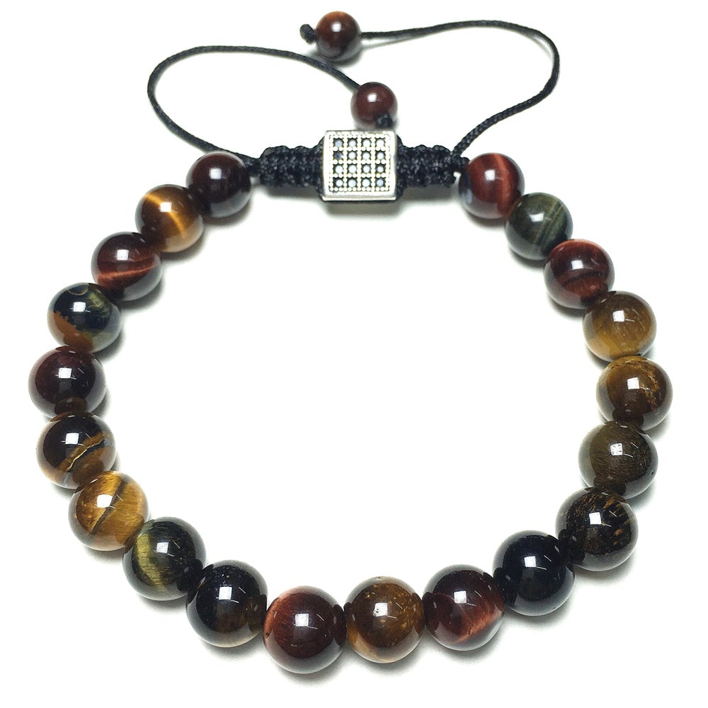 Handmade Natural Multi Color Tigereye Genuine Gemstones Adjustable Braid Rope Bracelet
