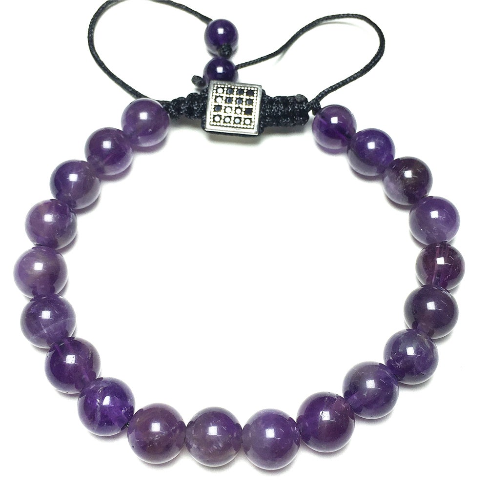 Natural Amethyst Gemstone Adjustable Braid Rope Bracelet Handmade Design