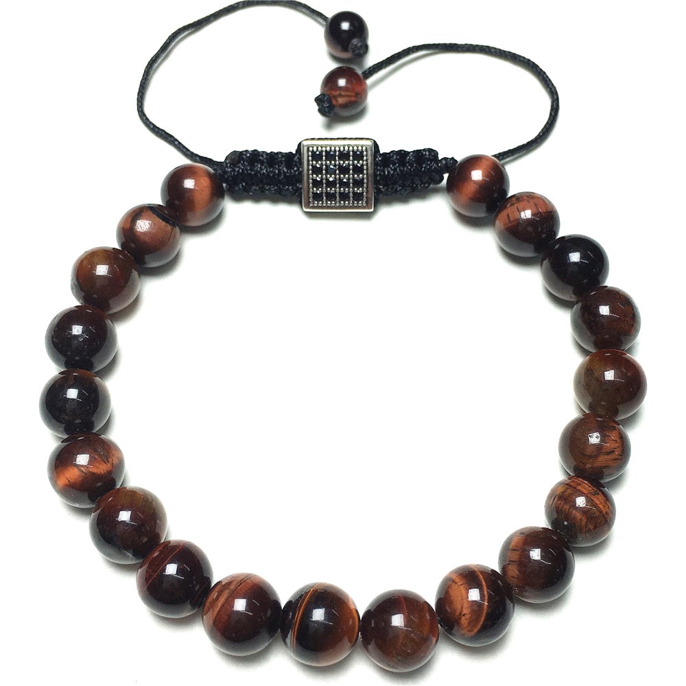 Handmade Natural Red Tiger Eye Genuine Gemstones Adjustable Braid Rope Bracelet