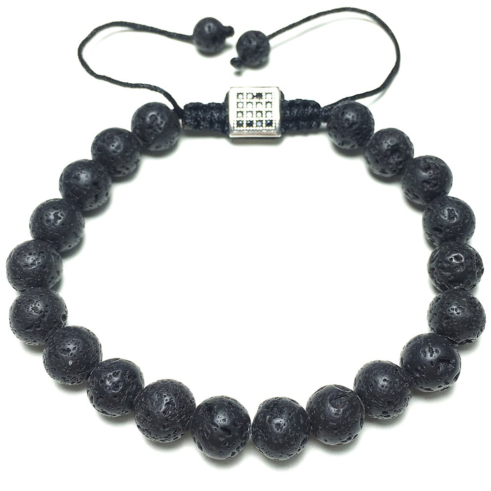 Handmade Natural Lava Genuine Gemstones Adjustable Braid Rope Bracelet