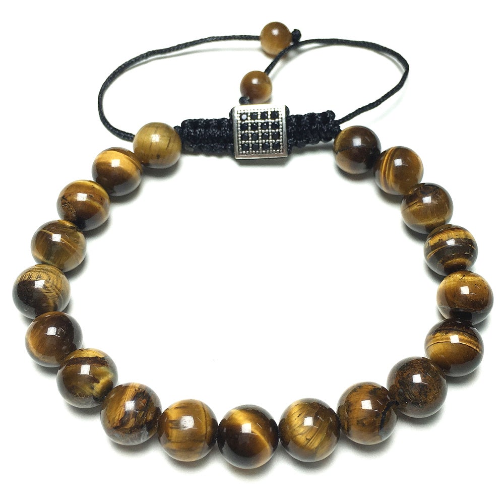 Natural Tigereye Gemstone Adjustable Braid Rope Bracelet Handmade Design