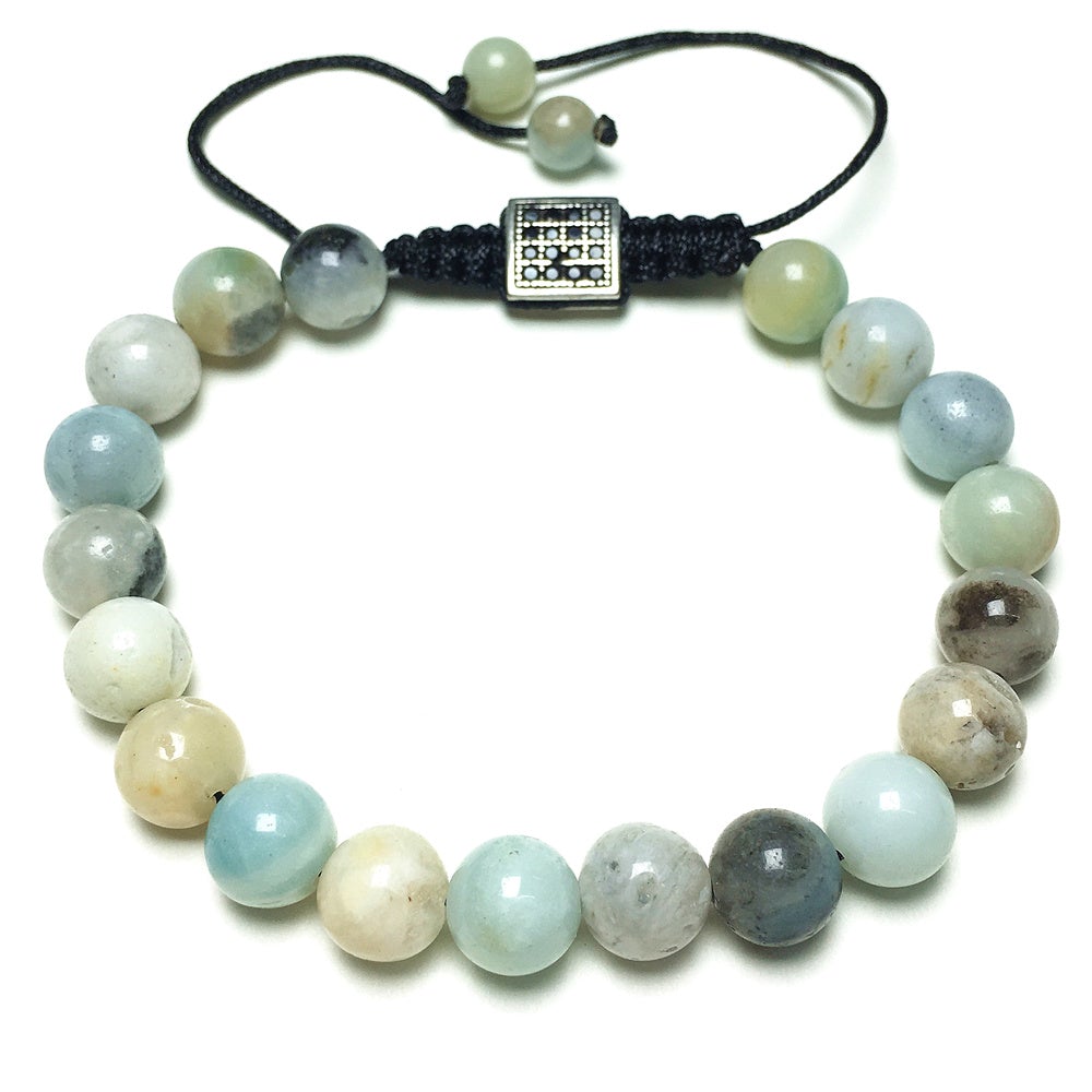 Natural Amazonite Gemstone Adjustable Braid Rope Stone Beads Bracelets
