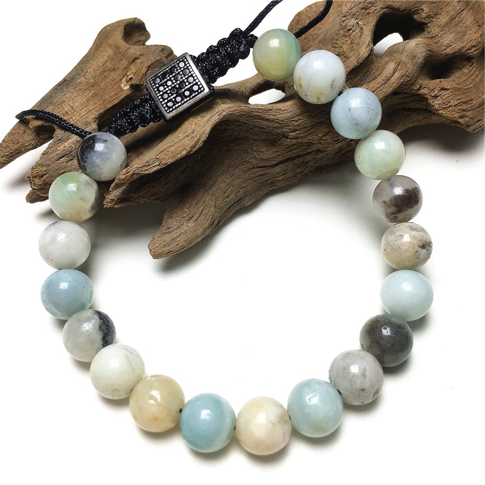 Natural Amazonite Gemstone Adjustable Braid Rope Stone Beads Bracelets