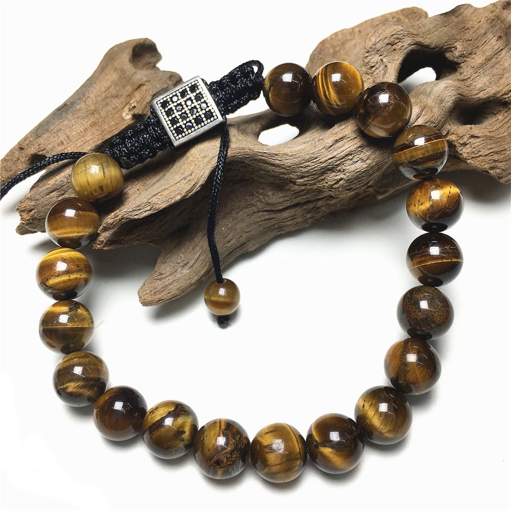 Natural Tigereye Gemstone Adjustable Braid Rope Bracelet Handmade Design