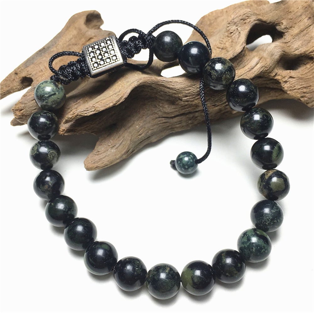 Handmade Natural Kambaba Jasper Genuine Gemstones Adjustable Braid Rope Bracelet
