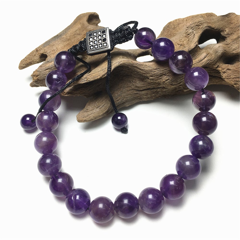 Natural Amethyst Gemstone Adjustable Braid Rope Bracelet Handmade Design