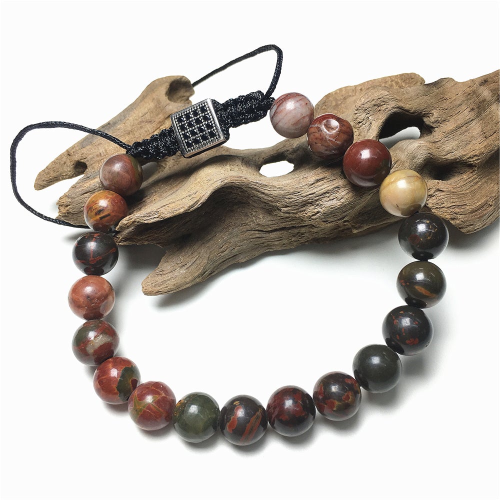 Handmade Natural Picasso Jasper Genuine Gemstones Adjustable Braid Rope Bracelet