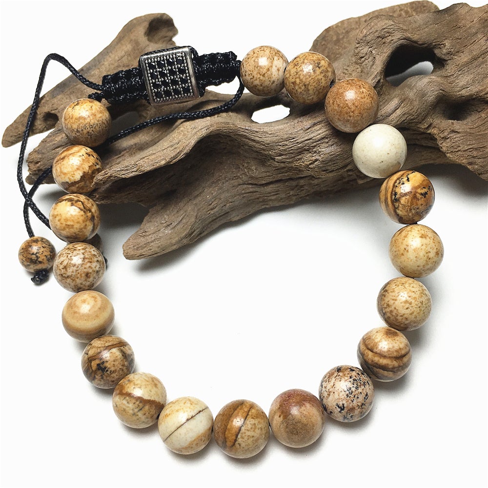 Natural Picture Jasper Gemstone Adjustable Braid Rope Stone Beads Bracelets