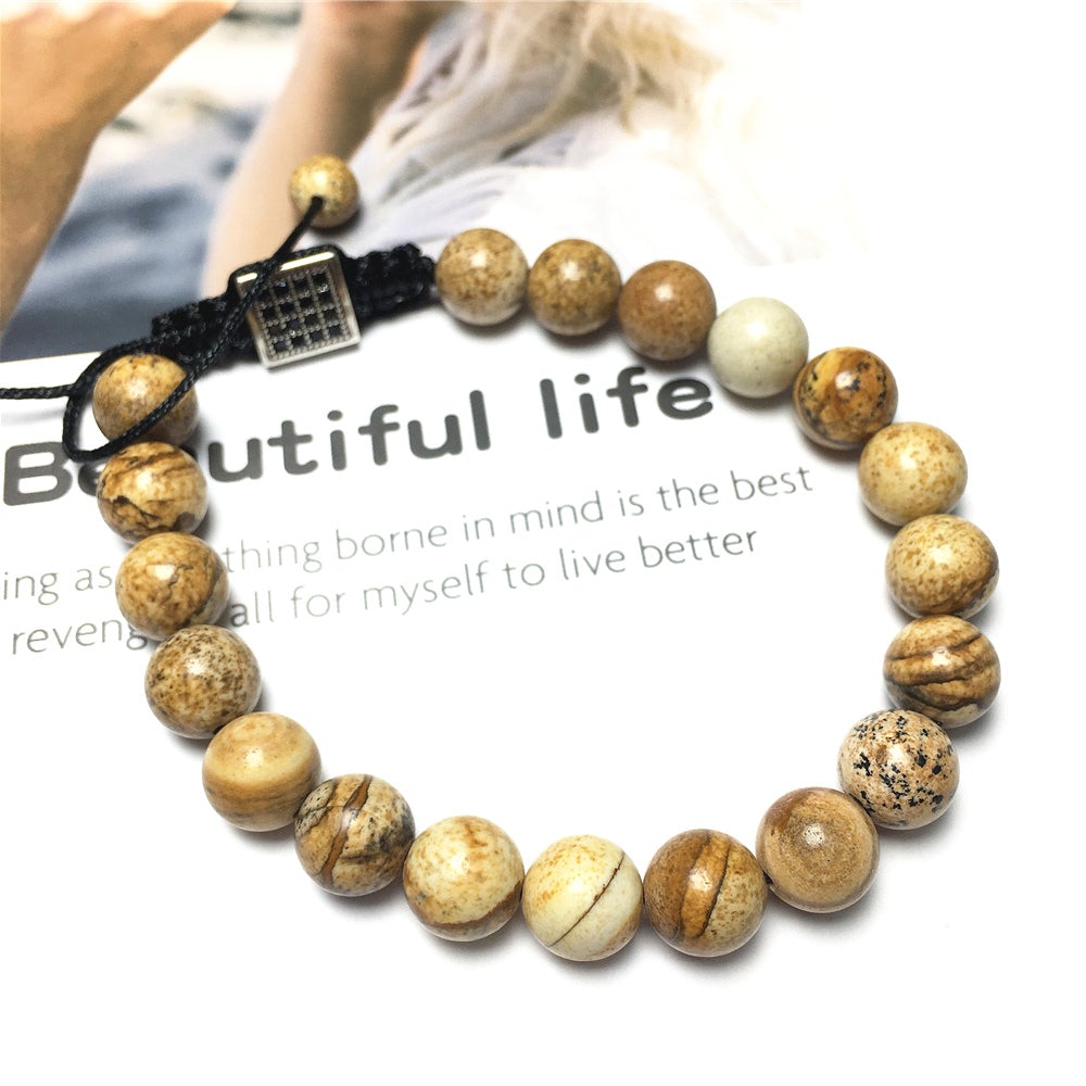Natural Picture Jasper Gemstone Adjustable Braid Rope Stone Beads Bracelets