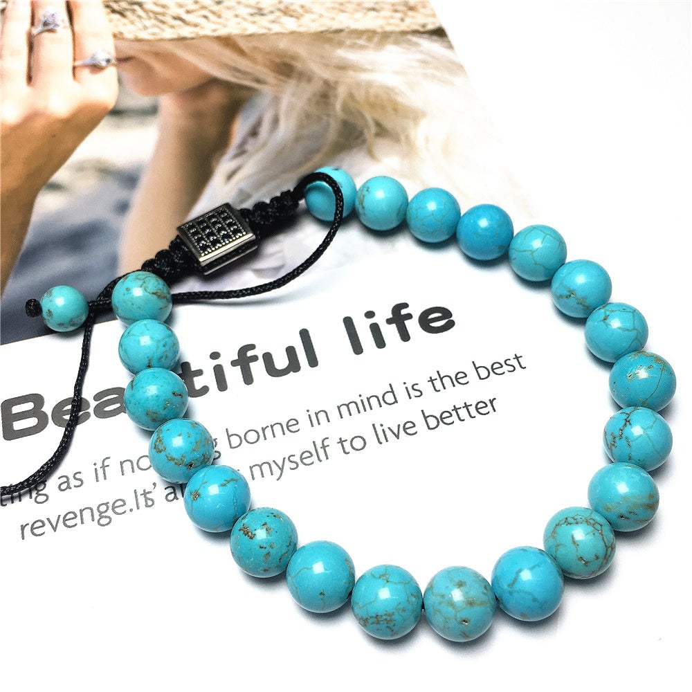 Natural Blue Turqouise Gemstone Adjustable Braid Rope Bangles Stone Beads Bracelets