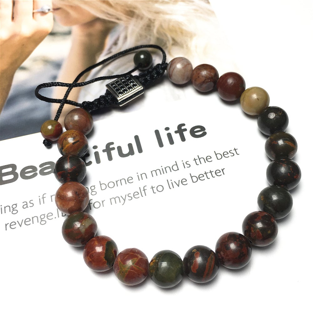 Handmade Natural Picasso Jasper Genuine Gemstones Adjustable Braid Rope Bracelet