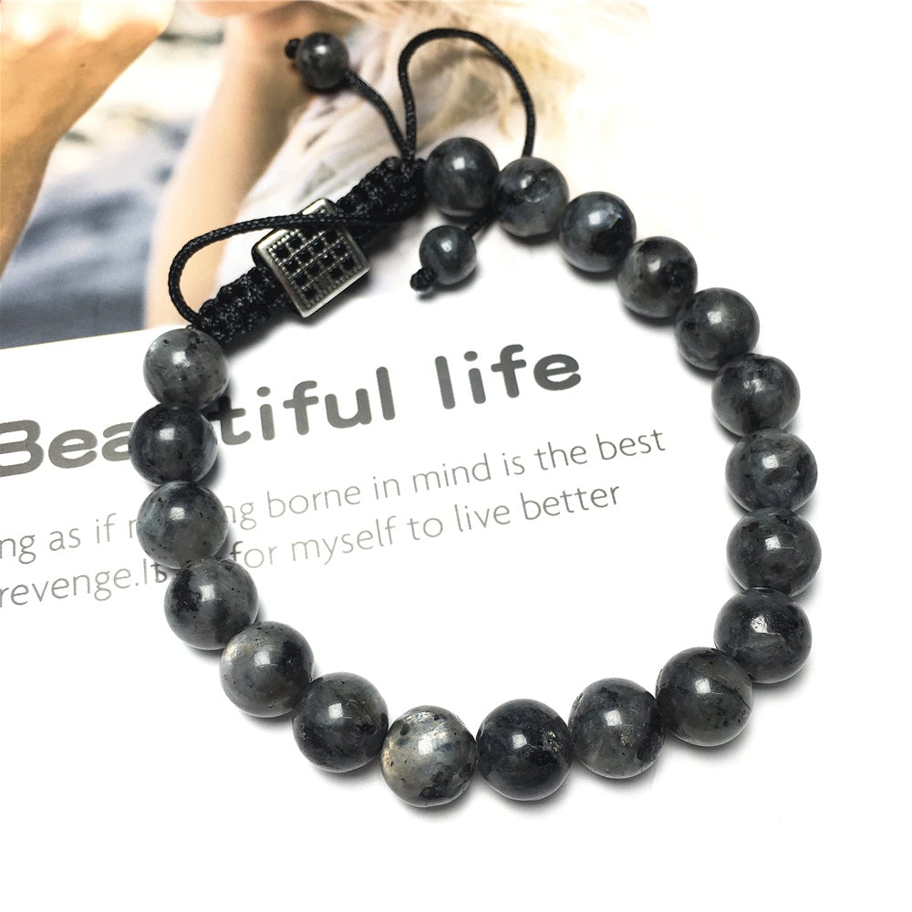 Natural Labradorite Gemstone Adjustable Braid Rope Stone Beads Bracelets