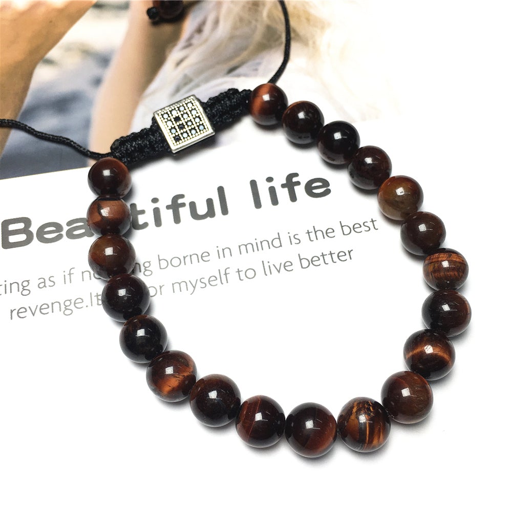 Handmade Natural Red Tiger Eye Genuine Gemstones Adjustable Braid Rope Bracelet