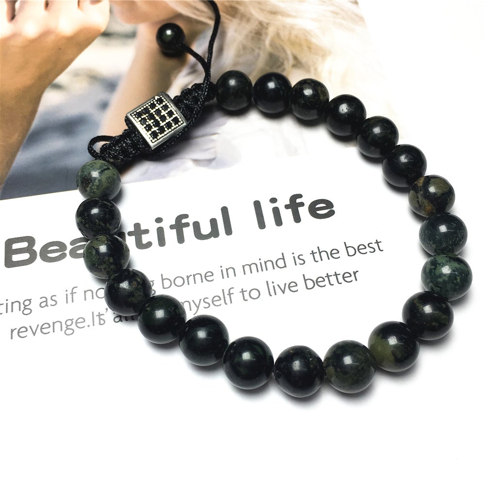 Handmade Natural Kambaba Jasper Genuine Gemstones Adjustable Braid Rope Bracelet
