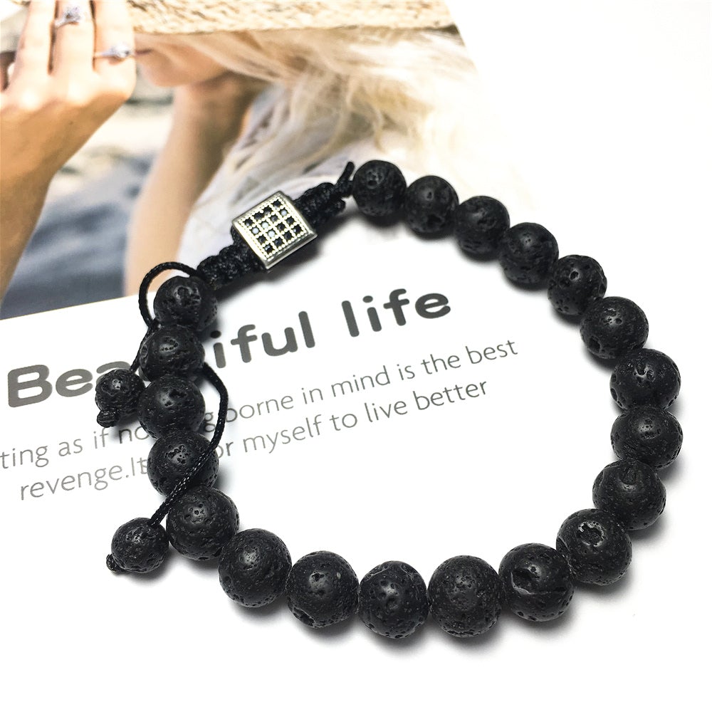 Handmade Natural Lava Genuine Gemstones Adjustable Braid Rope Bracelet