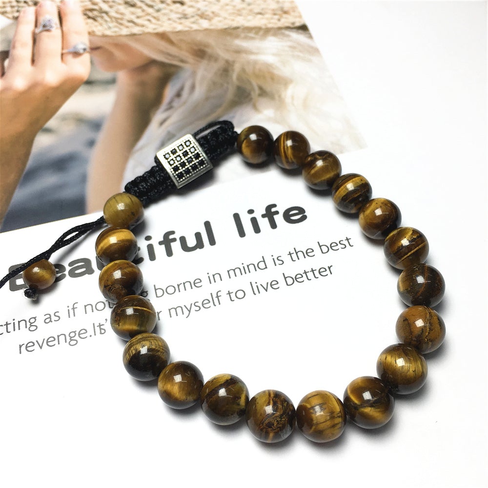 Natural Tigereye Gemstone Adjustable Braid Rope Bracelet Handmade Design