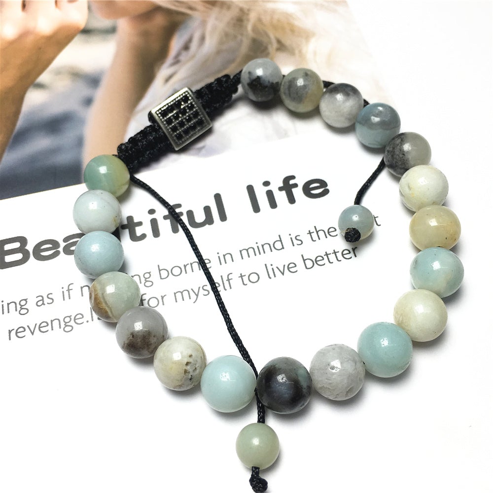 Natural Amazonite Gemstone Adjustable Braid Rope Stone Beads Bracelets