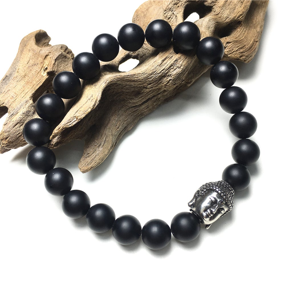 Matte Black Onyx Beaded Bracelets for Men Women Power Gemstone Unisex Adjustable Bracelets