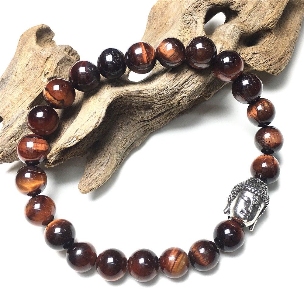 Red Tiger Eye Beaded Bracelets for Men Women Power Gemstone Unisex Adjustable Bracelets