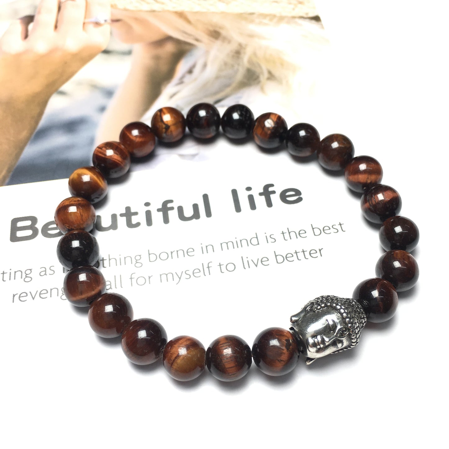 Red Tiger Eye Beaded Bracelets for Men Women Power Gemstone Unisex Adjustable Bracelets