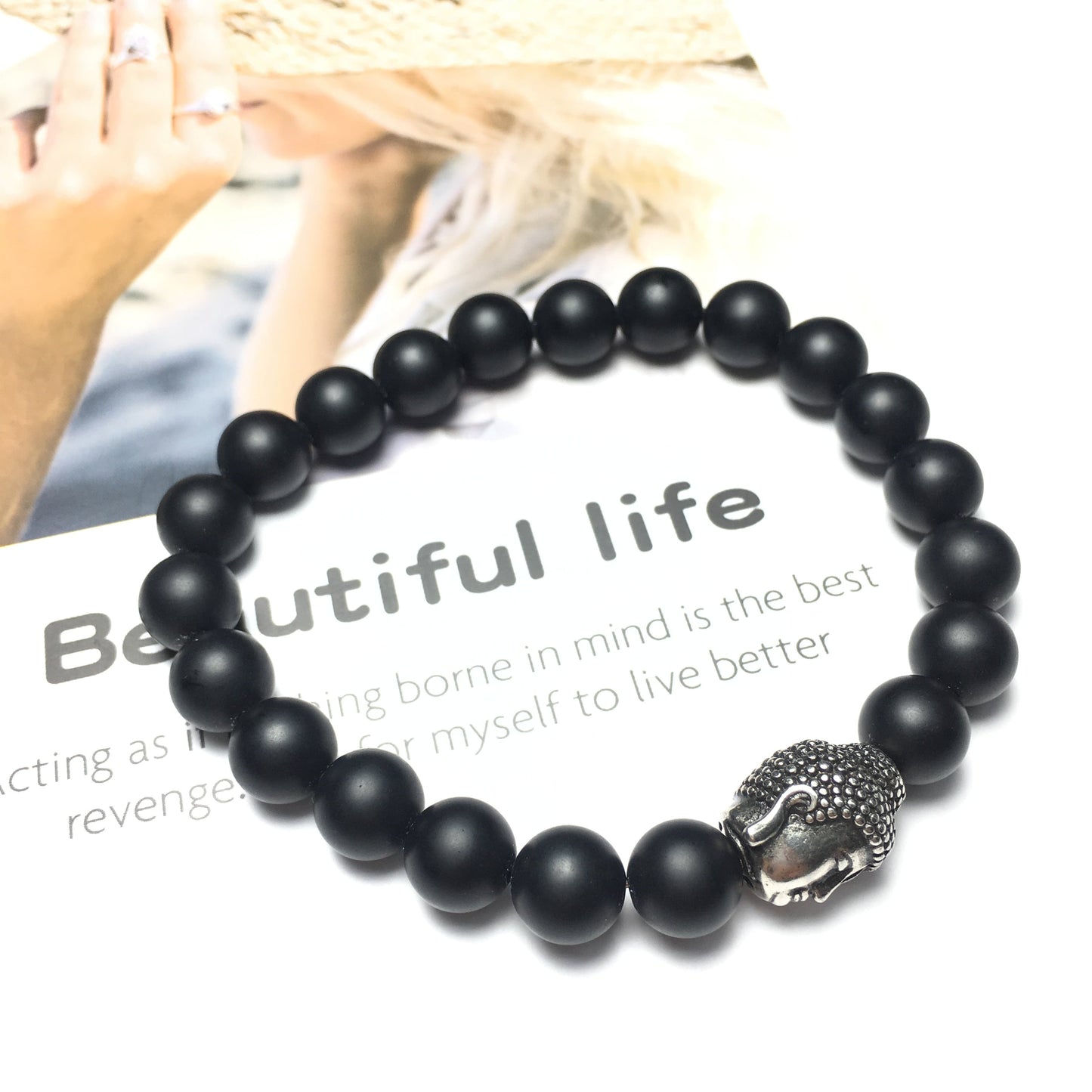 Matte Black Onyx Beaded Bracelets for Men Women Power Gemstone Unisex Adjustable Bracelets
