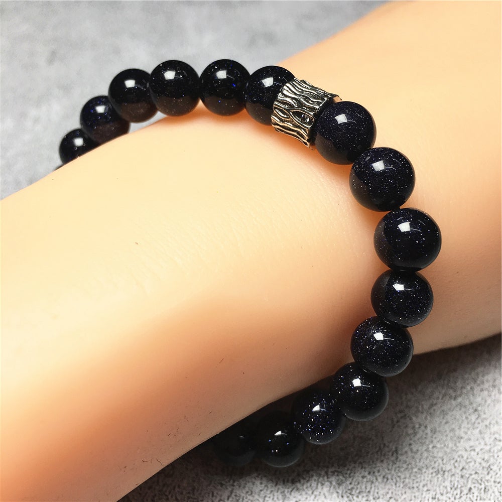 Blue Sandstone Gemstone Beaded Adjustable Handmade Bracelet