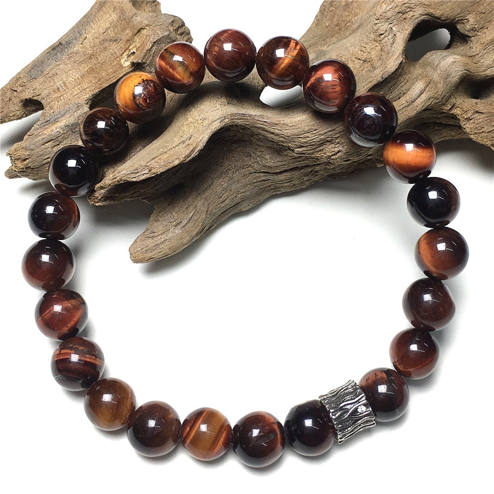 Red Tiger Eye Gemstone Beaded Adjustable Handmade Bracelet