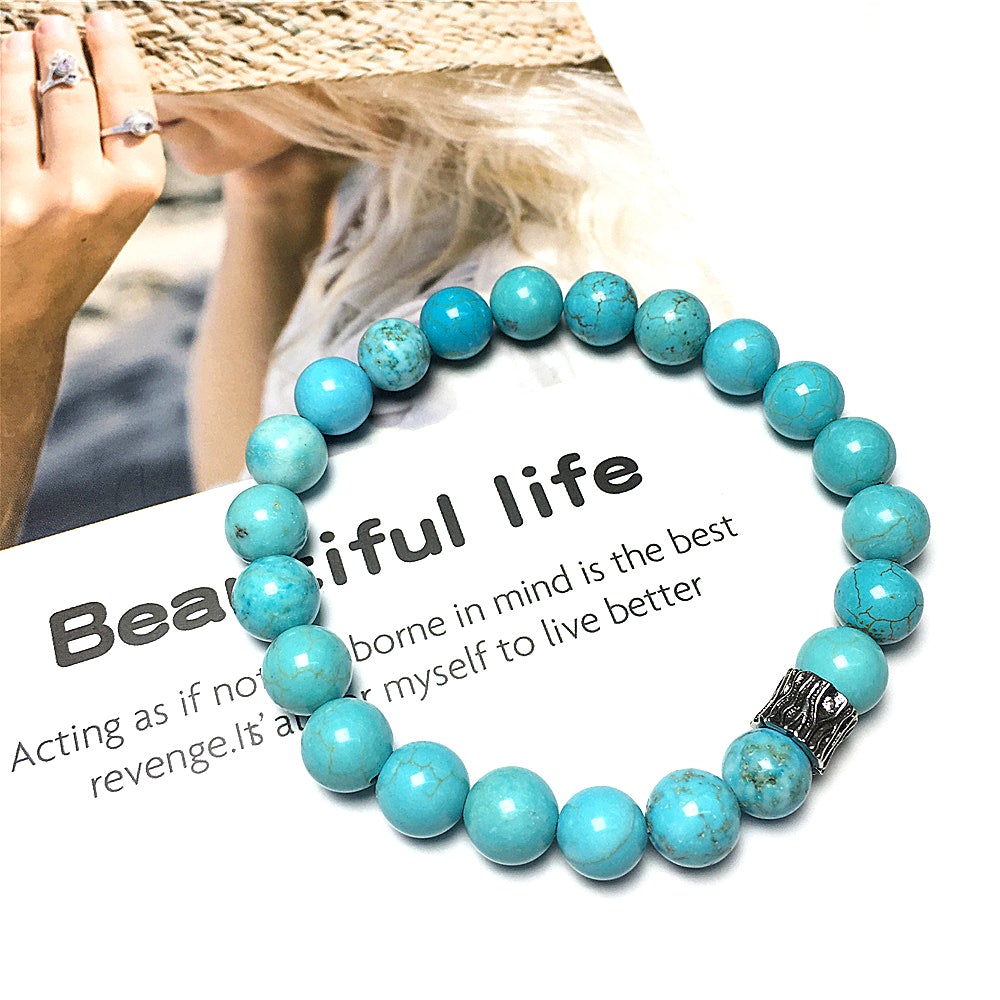 Blue Turqouise Gemstone Beaded Adjustable Handmade Bracelet