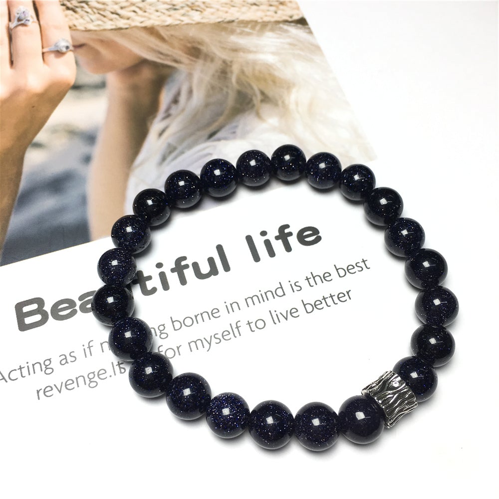 Blue Sandstone Gemstone Beaded Adjustable Handmade Bracelet