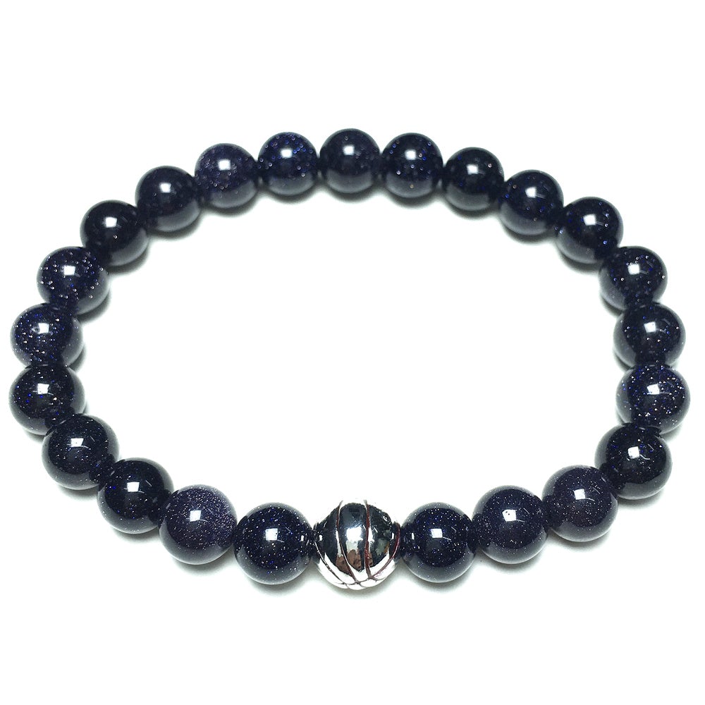 Blue Sandstone Basketball Charms Beads Bracelet
