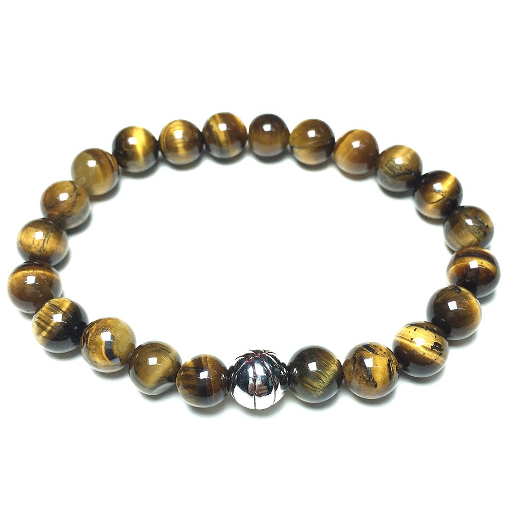 Handmade Natural Tigereye Genuine Gemstones Basketball Charms Beads Bracelet