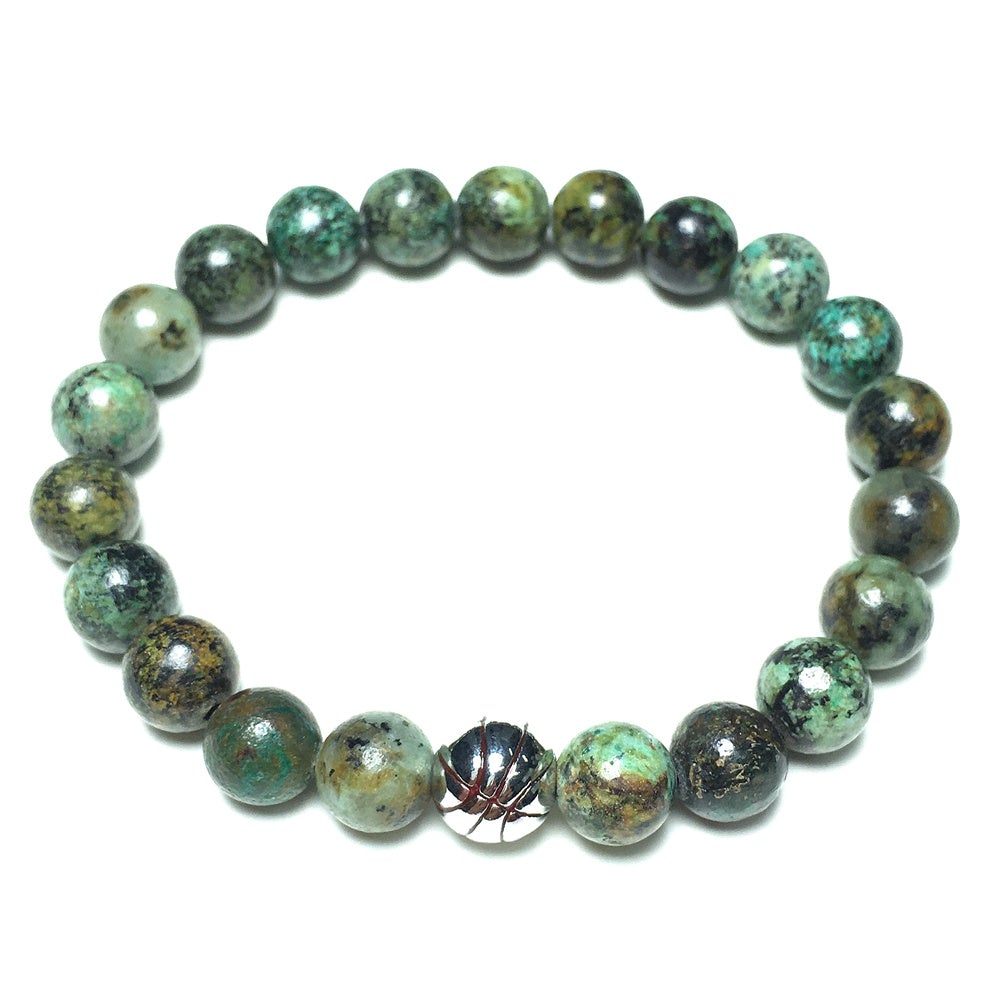 African Turqoiuse Gemstones Handmade Basketball Charms Beads Bracelet