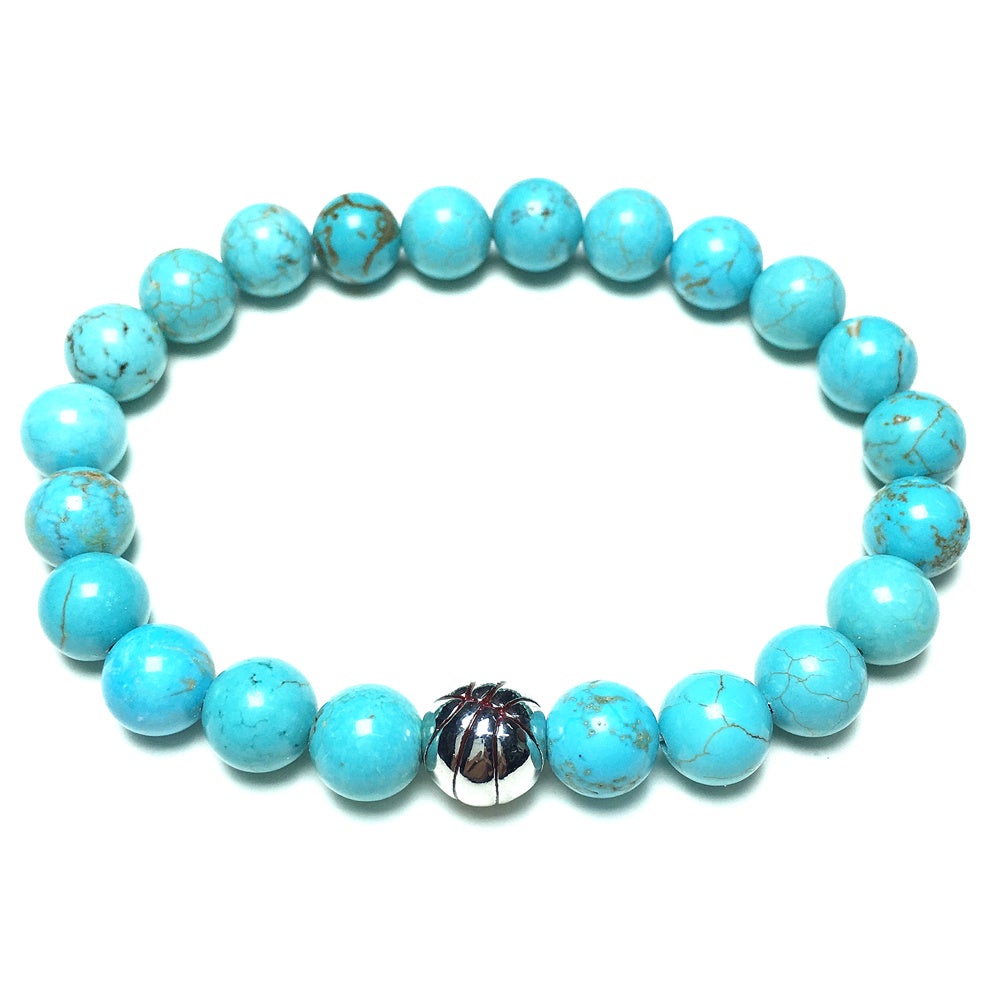 Blue Turqouise Gemstones Handmade Basketball Charms Beads Bracelet