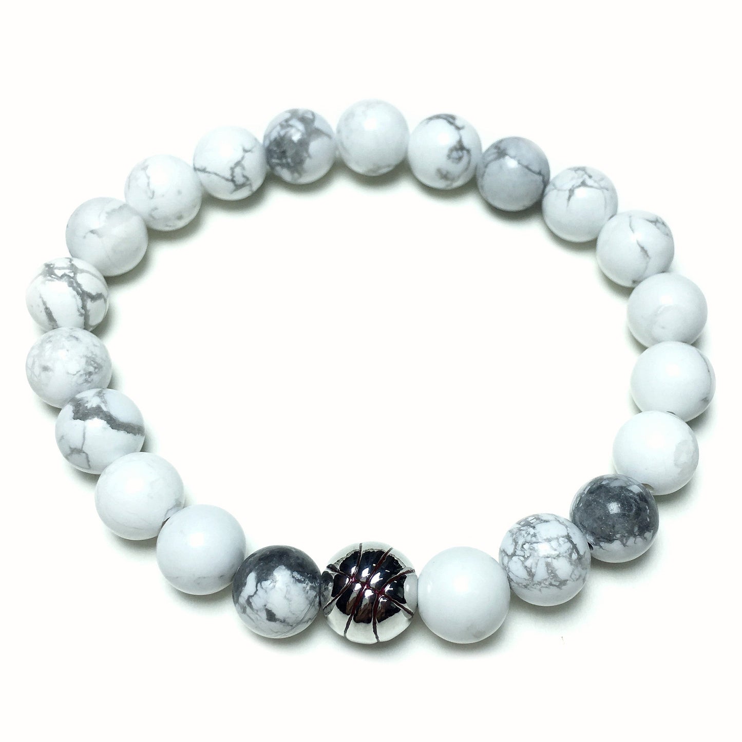 Handmade Natural Howlite Genuine Gemstones Basketball Charms Beads Bracelet