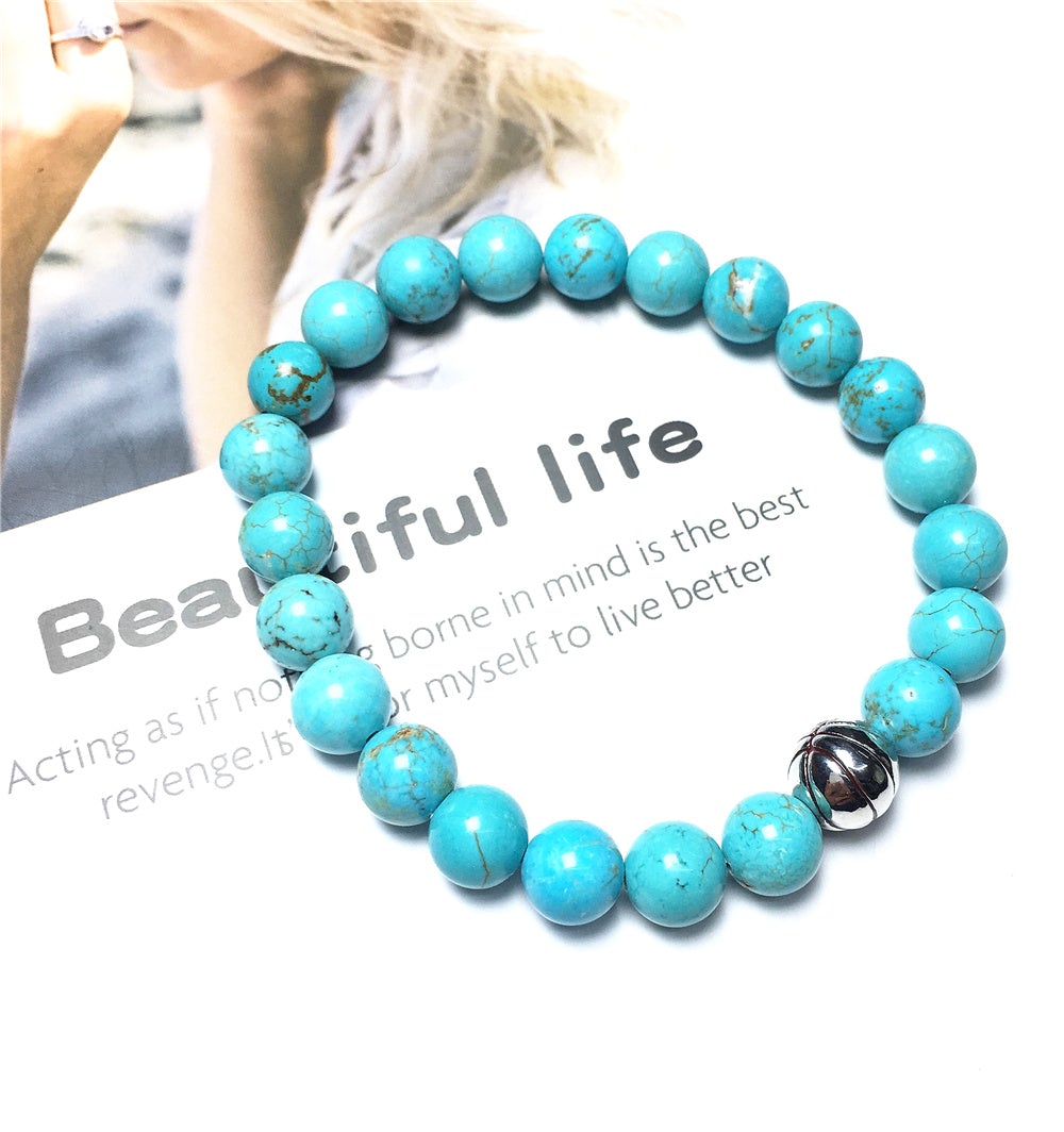 Blue Turqouise Gemstones Handmade Basketball Charms Beads Bracelet