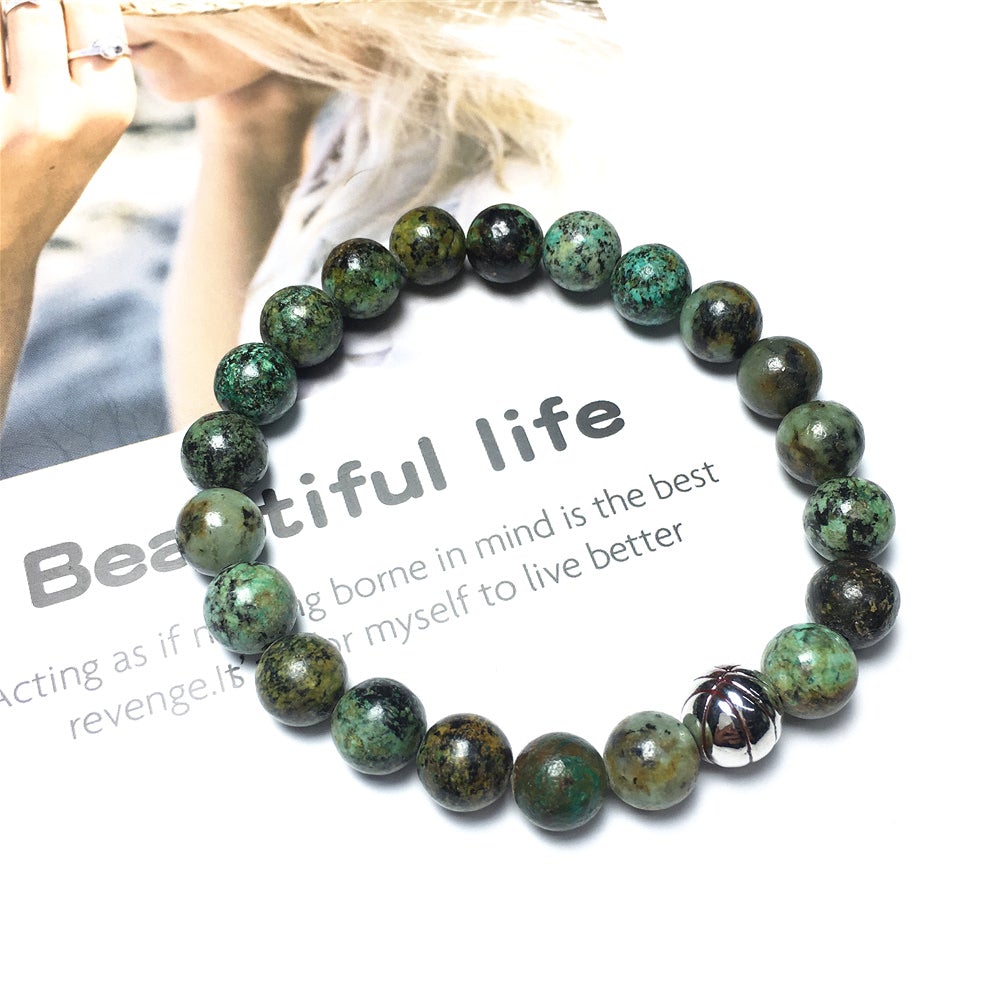 African Turqoiuse Gemstones Handmade Basketball Charms Beads Bracelet