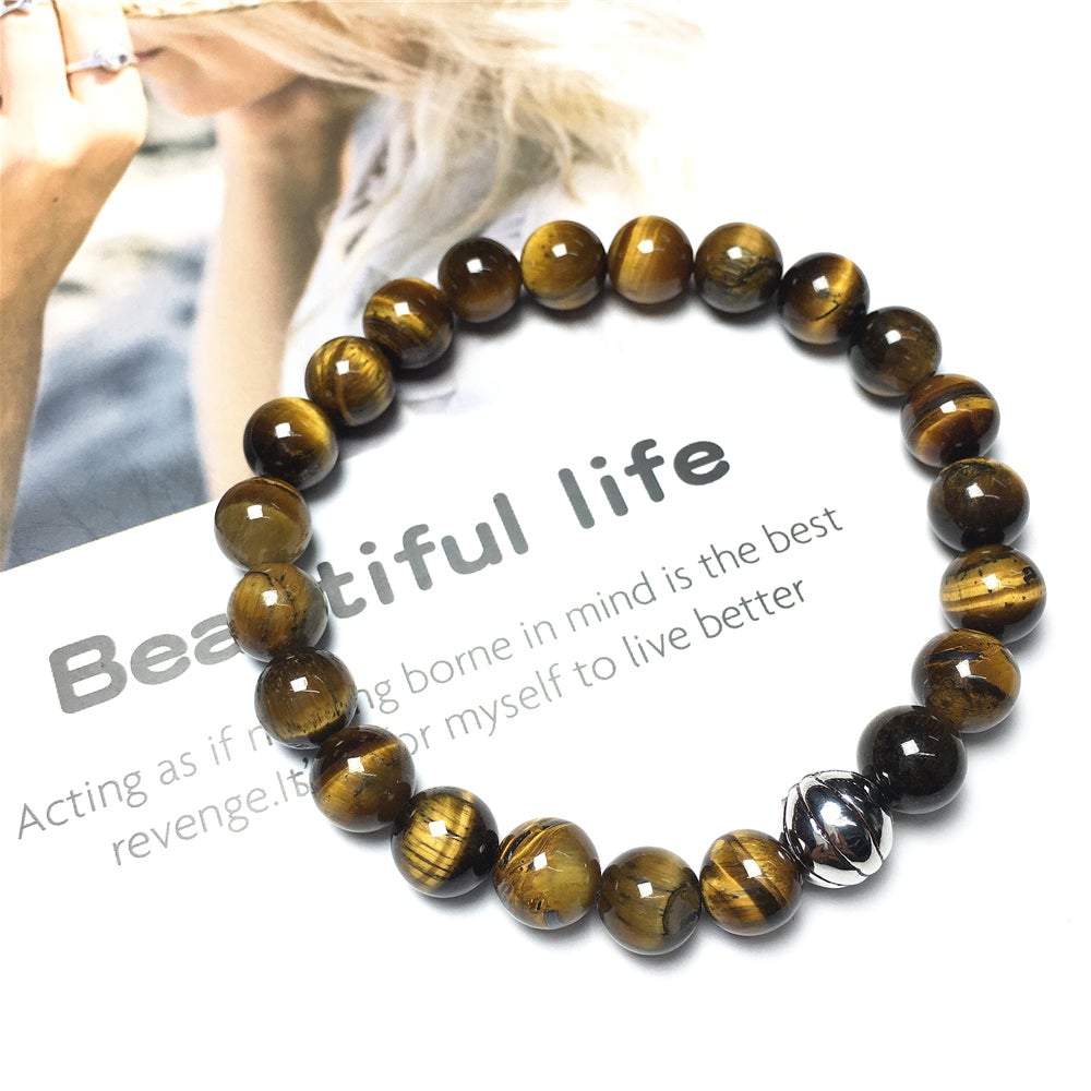 Handmade Natural Tigereye Genuine Gemstones Basketball Charms Beads Bracelet