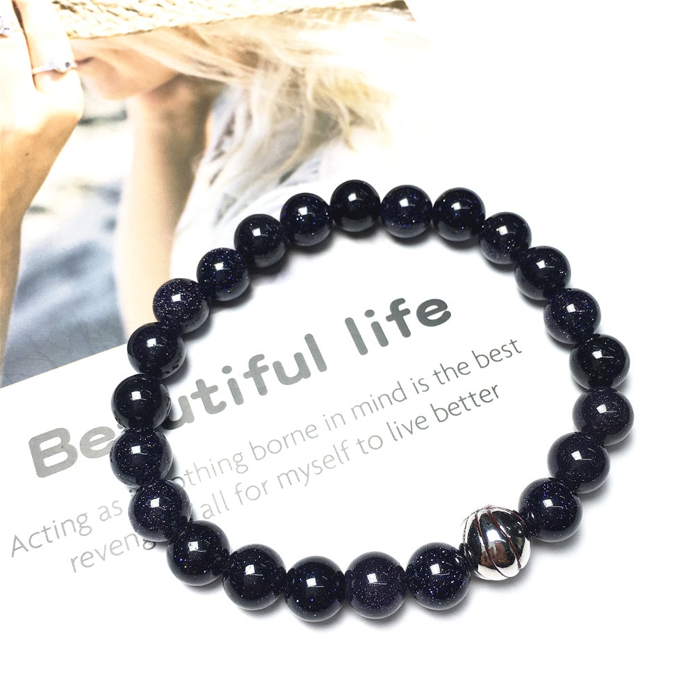 Blue Sandstone Basketball Charms Beads Bracelet