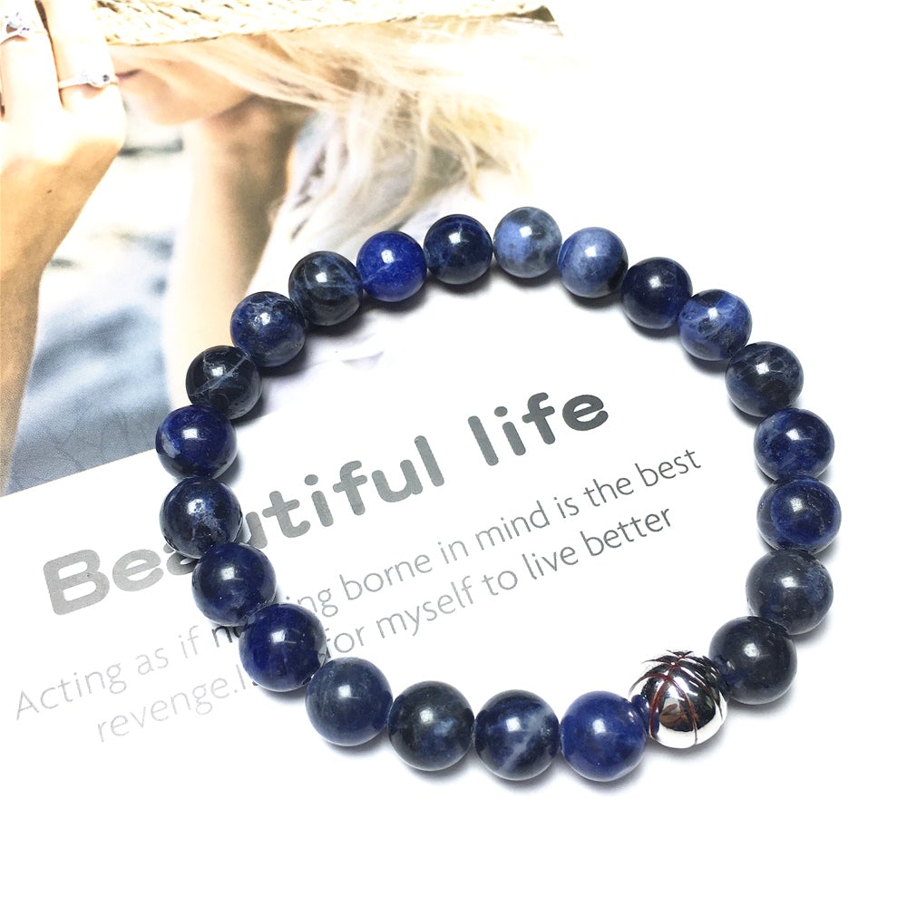 Handmade Natural Sodalite Genuine Gemstones Basketball Charms Beads Bracelet