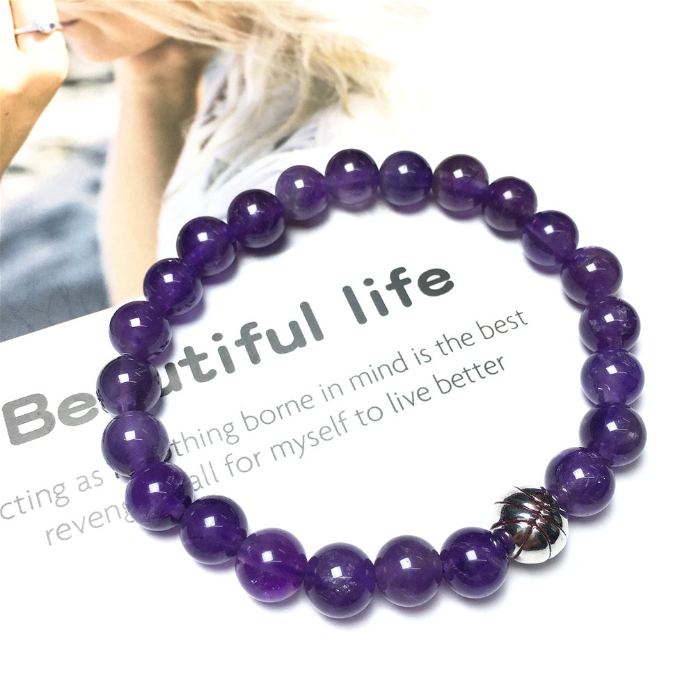 Handmade Natural Amethyst Genuine Gemstones Basketball Charms Beads Bracelet