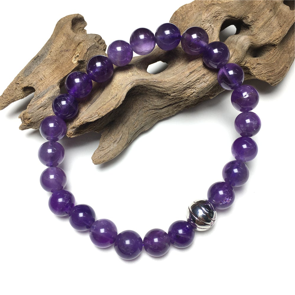 Handmade Natural Amethyst Genuine Gemstones Basketball Charms Beads Bracelet