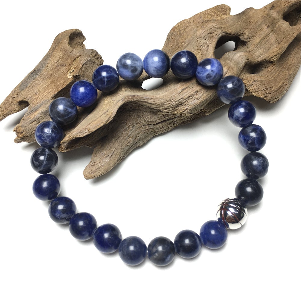 Handmade Natural Sodalite Genuine Gemstones Basketball Charms Beads Bracelet
