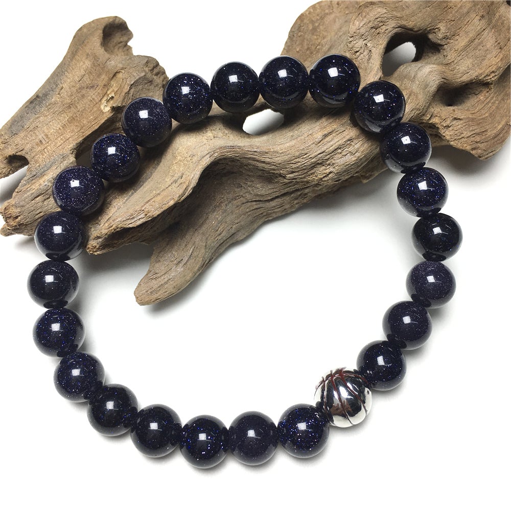 Blue Sandstone Basketball Charms Beads Bracelet
